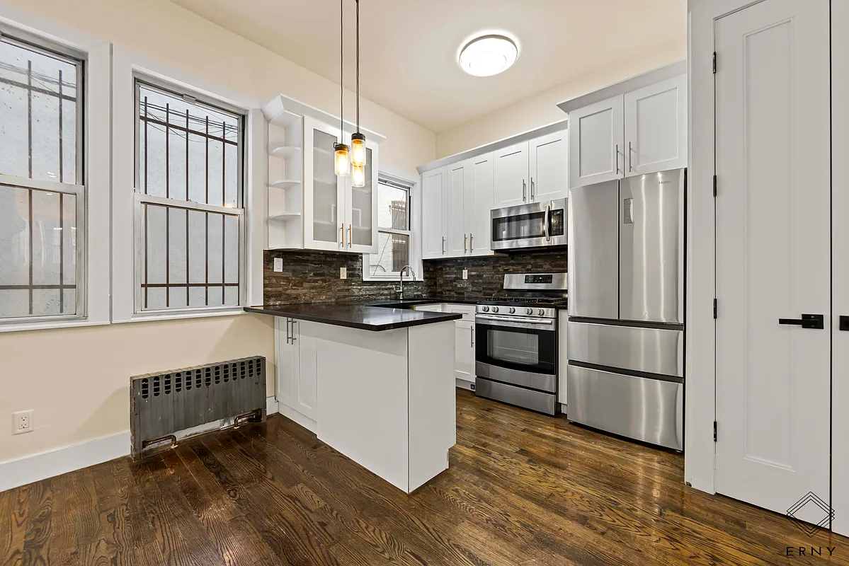 Close view of the finished kitchen cabinetry and counters at 200 Lawrence Avenue Apartment 1